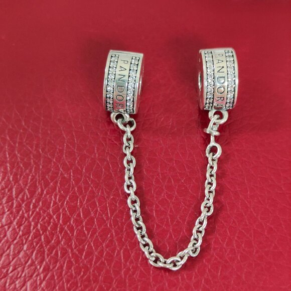 Pandora Logo Safety Chain with Silicon Clip Charm Bracelet Pendant